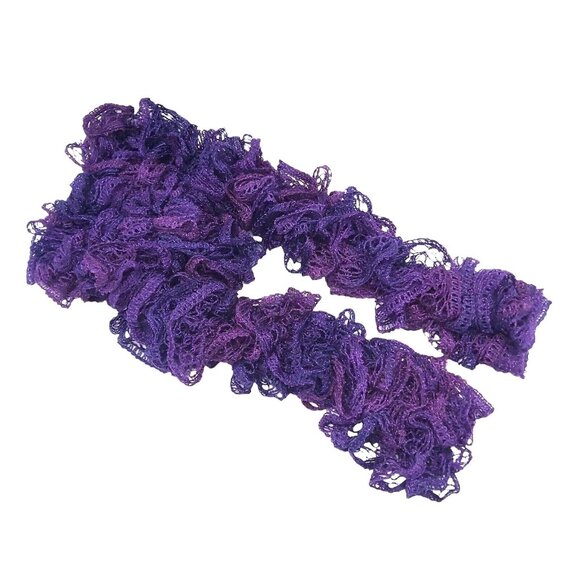 Frilly Ruffle Scarf Wrap Boa Sparkle All Season Accessory Dark Purples Amethyst - Picture 1 of 16
